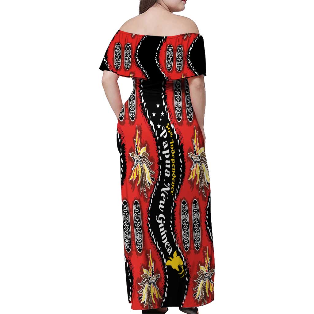 Papua New Guinea 50th Independence Family Matching Off Shoulder Maxi Dress and Hawaiian Shirt PNG Batik Pattern LT01 - Polynesian Pride