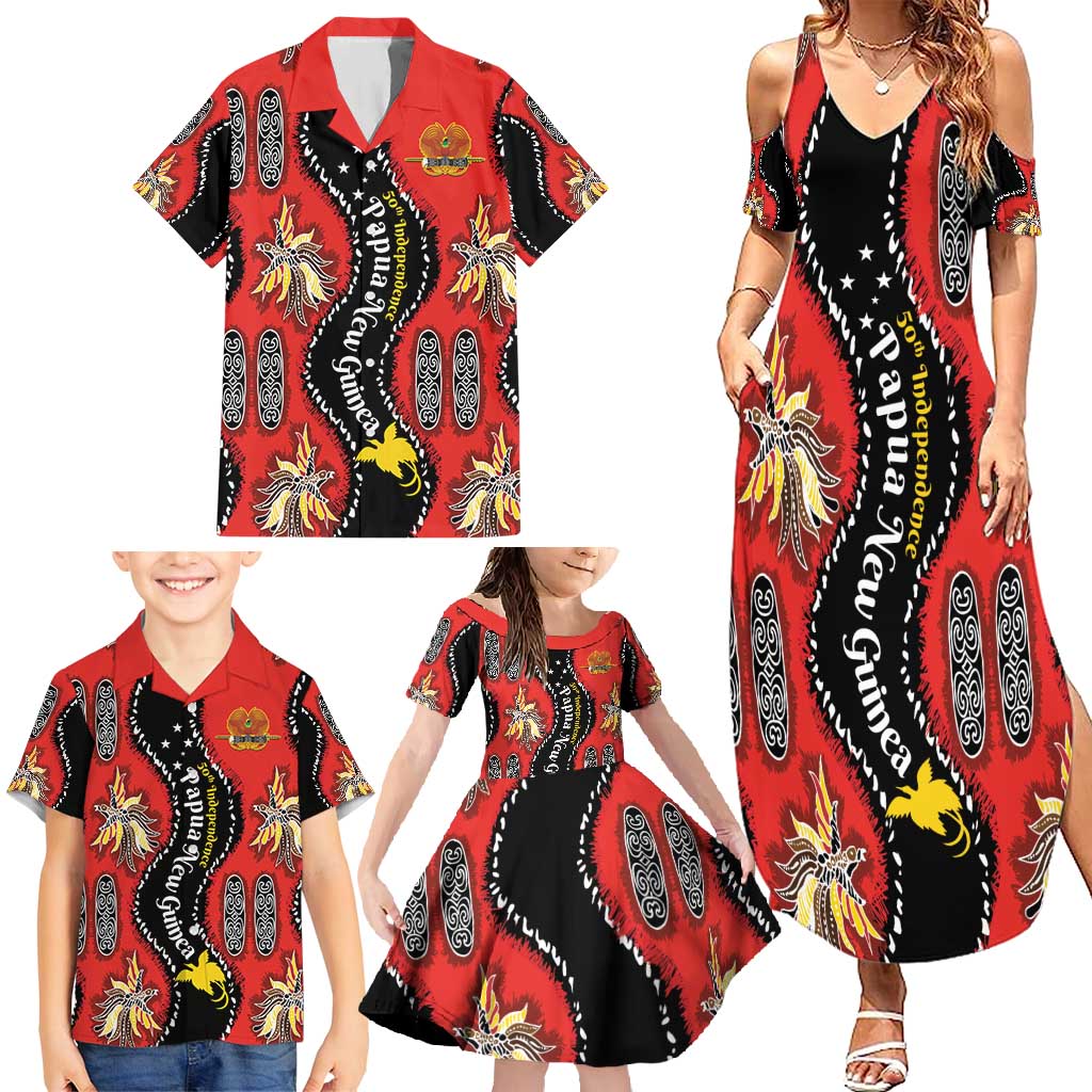 Papua New Guinea 50th Independence Family Matching Summer Maxi Dress and Hawaiian Shirt PNG Batik Pattern LT01 - Polynesian Pride