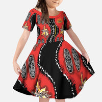 Papua New Guinea 50th Independence Family Matching Tank Maxi Dress and Hawaiian Shirt PNG Batik Pattern LT01 Daughter's Dress Red - Polynesian Pride