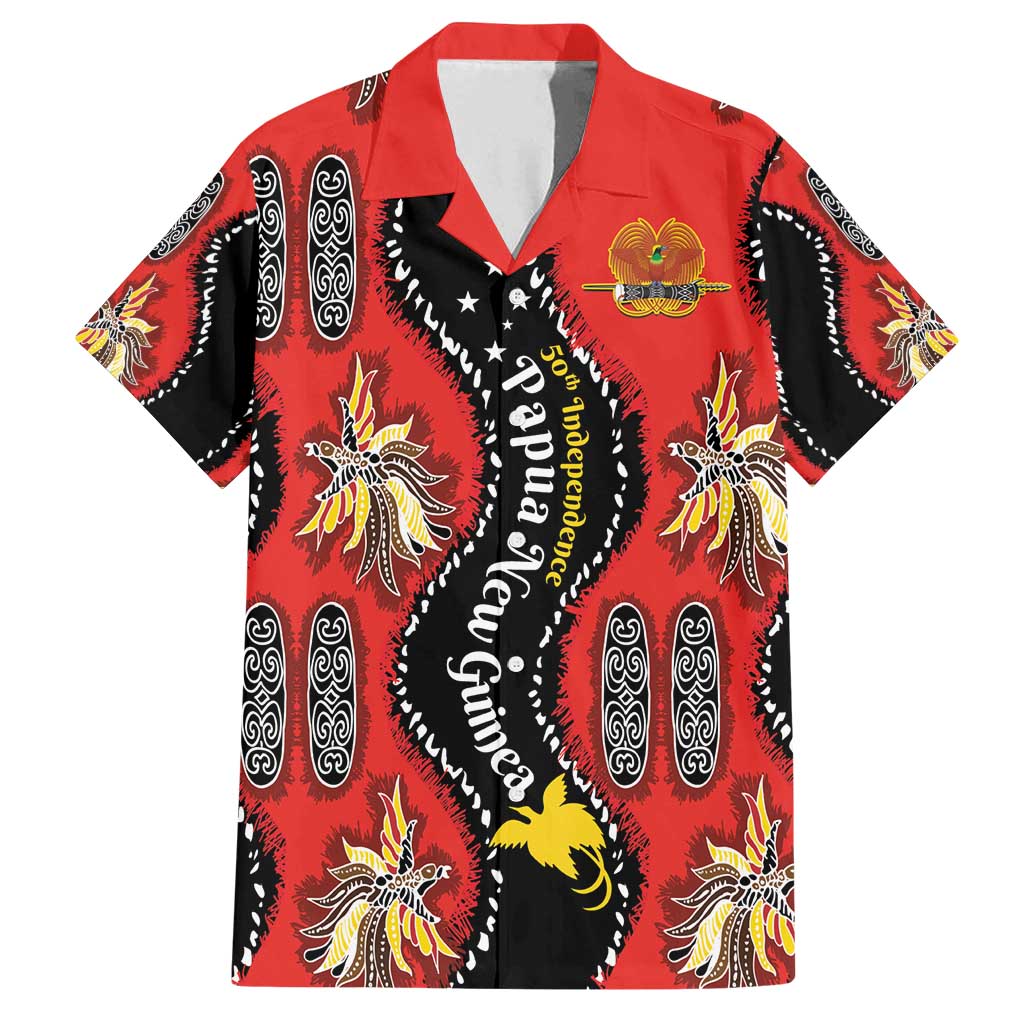 Papua New Guinea 50th Independence Family Matching Tank Maxi Dress and Hawaiian Shirt PNG Batik Pattern LT01 Dad's Shirt - Short Sleeve Red - Polynesian Pride