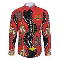 Papua New Guinea 50th Independence Family Matching Tank Maxi Dress and Hawaiian Shirt PNG Batik Pattern LT01 Dad's Shirt - Long Sleeve Red - Polynesian Pride