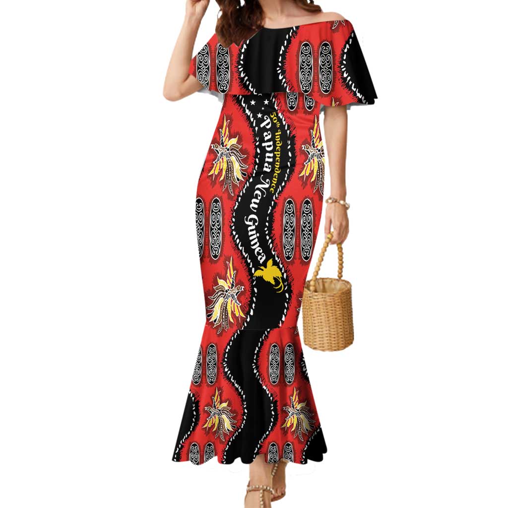 Papua New Guinea 50th Independence Mermaid Dress PNG Batik Pattern - Polynesian Pride