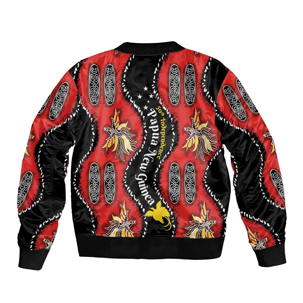 Papua New Guinea 50th Independence Sleeve Zip Bomber Jacket PNG Batik Pattern - Polynesian Pride