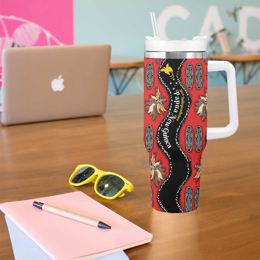 Papua New Guinea 50th Independence Tumbler With Handle PNG Batik Pattern - Polynesian Pride