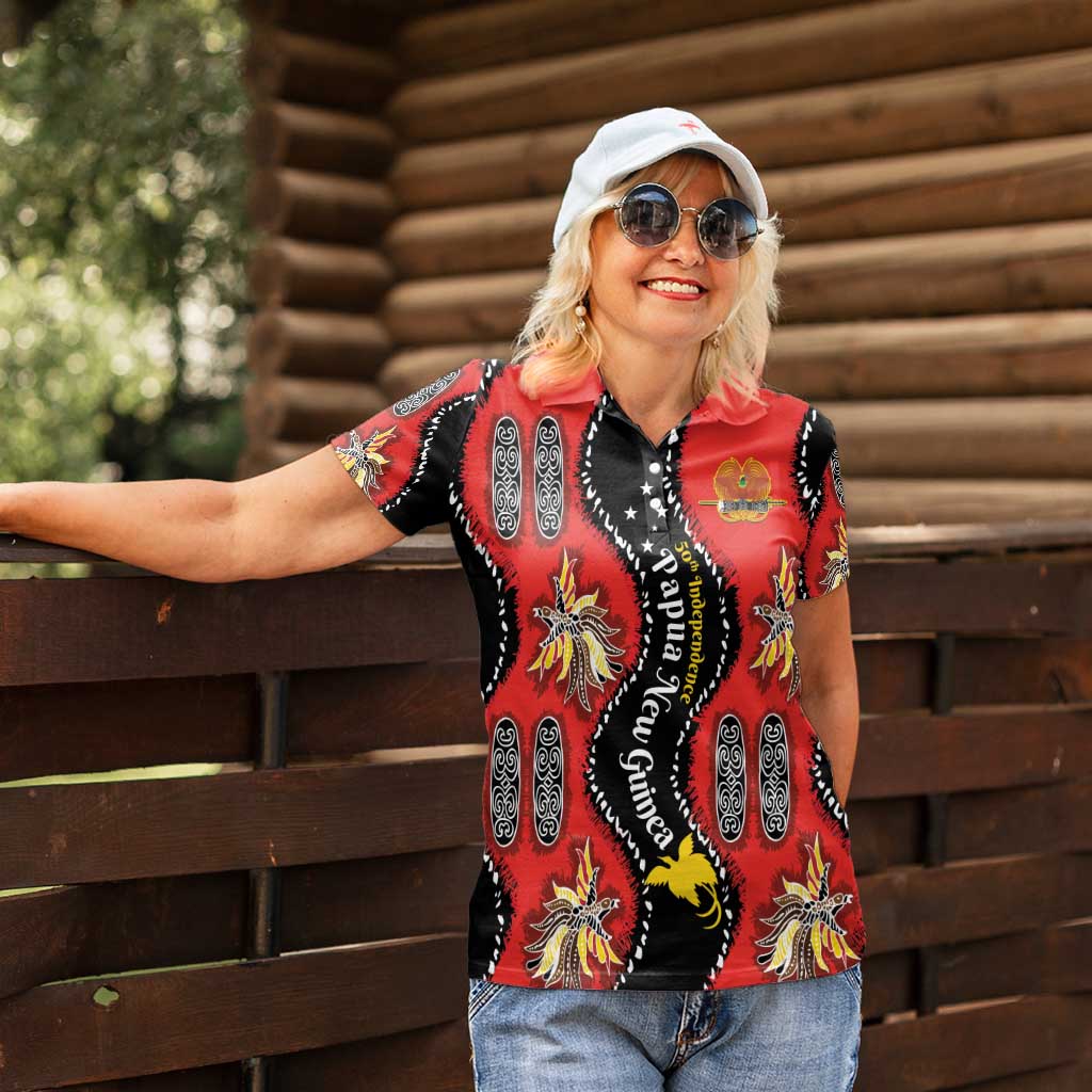 Papua New Guinea 50th Independence Women Polo Shirt PNG Batik Pattern - Polynesian Pride