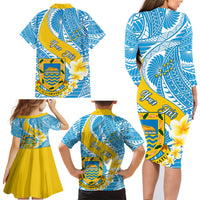 Personalised Tuvalu Independence Day Family Matching Long Sleeve Bodycon Dress and Hawaiian Shirt Plumeria 45th Anniversary LT01 - Polynesian Pride