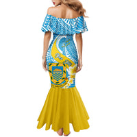 Personalised Tuvalu Independence Day Family Matching Mermaid Dress and Hawaiian Shirt Plumeria 45th Anniversary LT01 - Polynesian Pride