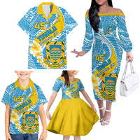 Personalised Tuvalu Independence Day Family Matching Off Shoulder Long Sleeve Dress and Hawaiian Shirt Plumeria 45th Anniversary LT01 - Polynesian Pride