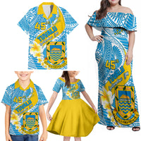 Personalised Tuvalu Independence Day Family Matching Off Shoulder Maxi Dress and Hawaiian Shirt Plumeria 45th Anniversary LT01 - Polynesian Pride