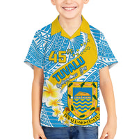 Personalised Tuvalu Independence Day Family Matching Off Shoulder Maxi Dress and Hawaiian Shirt Plumeria 45th Anniversary LT01 Son's Shirt Blue - Polynesian Pride