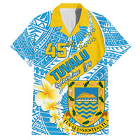 Personalised Tuvalu Independence Day Family Matching Off Shoulder Short Dress and Hawaiian Shirt Plumeria 45th Anniversary LT01 Dad's Shirt - Short Sleeve Blue - Polynesian Pride