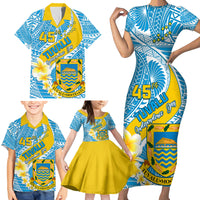 Personalised Tuvalu Independence Day Family Matching Short Sleeve Bodycon Dress and Hawaiian Shirt Plumeria 45th Anniversary LT01 - Polynesian Pride