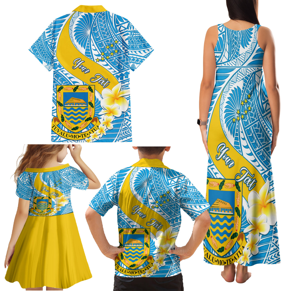 Personalised Tuvalu Independence Day Family Matching Tank Maxi Dress and Hawaiian Shirt Plumeria 45th Anniversary LT01 - Polynesian Pride