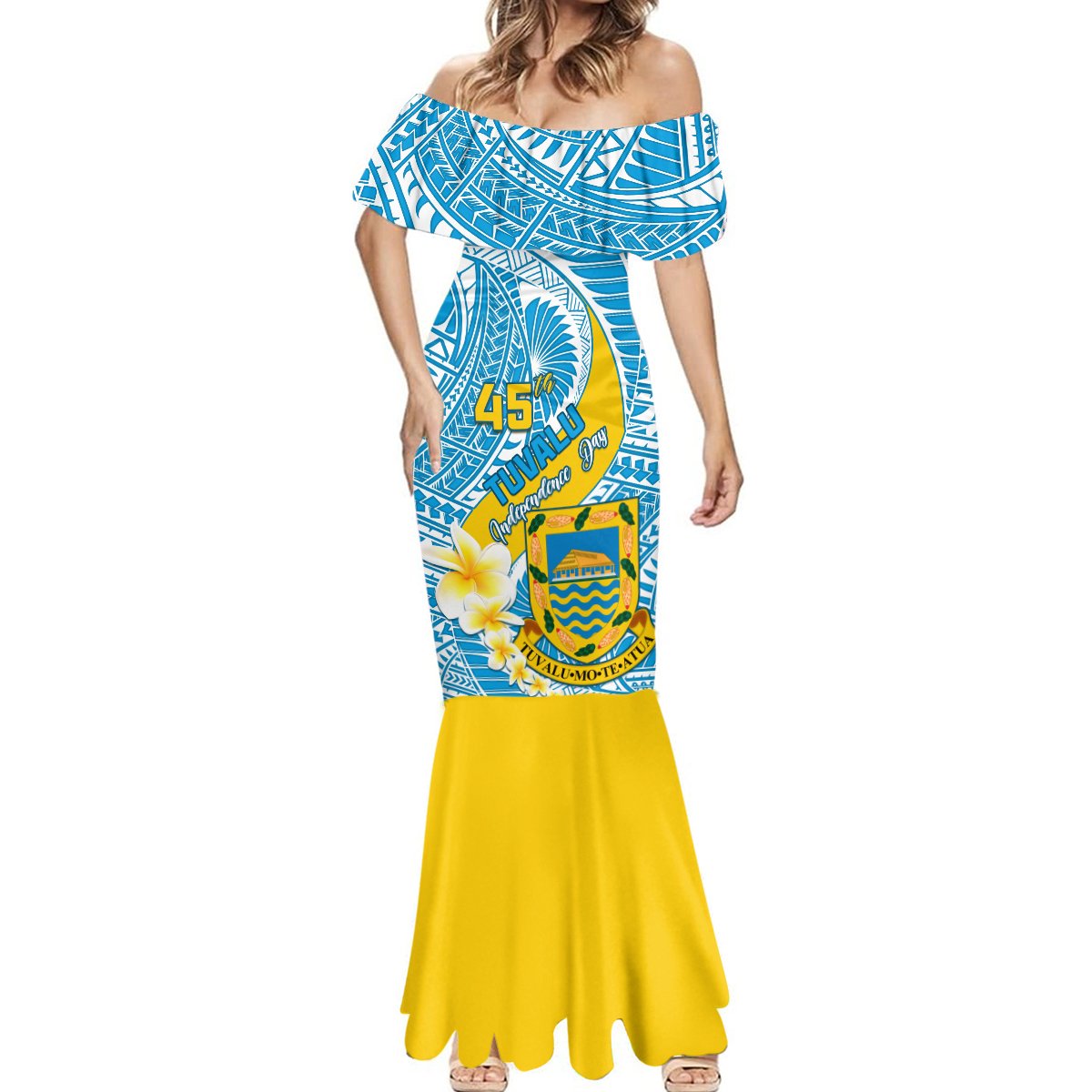 personalised-tuvalu-independence-day-mermaid-dress-plumeria-45th-anniversary