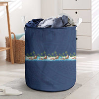 Hawaii Santa Riding Sea Turtle Laundry Basket Mele Kalikimaka Polynesian Pattern - Polynesian Pride
