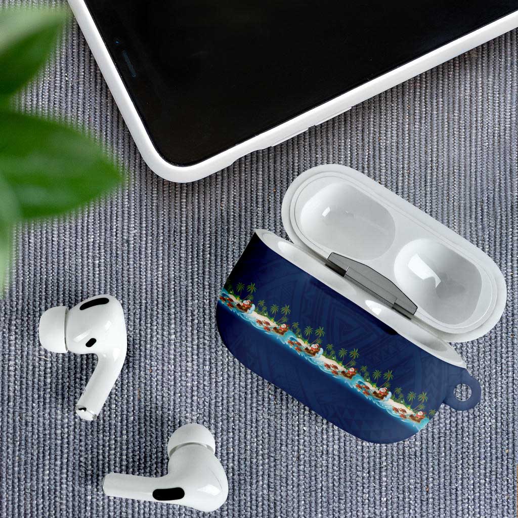 Hawaii Santa Riding Sea Turtle AirPods Case Mele Kalikimaka Polynesian Pattern - Polynesian Pride