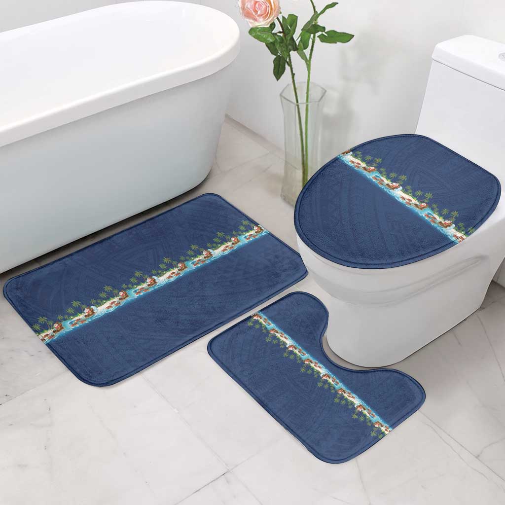 Hawaii Santa Riding Sea Turtle Bathroom Set Mele Kalikimaka Polynesian Pattern - Polynesian Pride