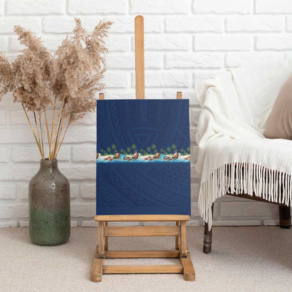 Hawaii Santa Riding Sea Turtle Canvas Wall Art Mele Kalikimaka Polynesian Pattern - Polynesian Pride