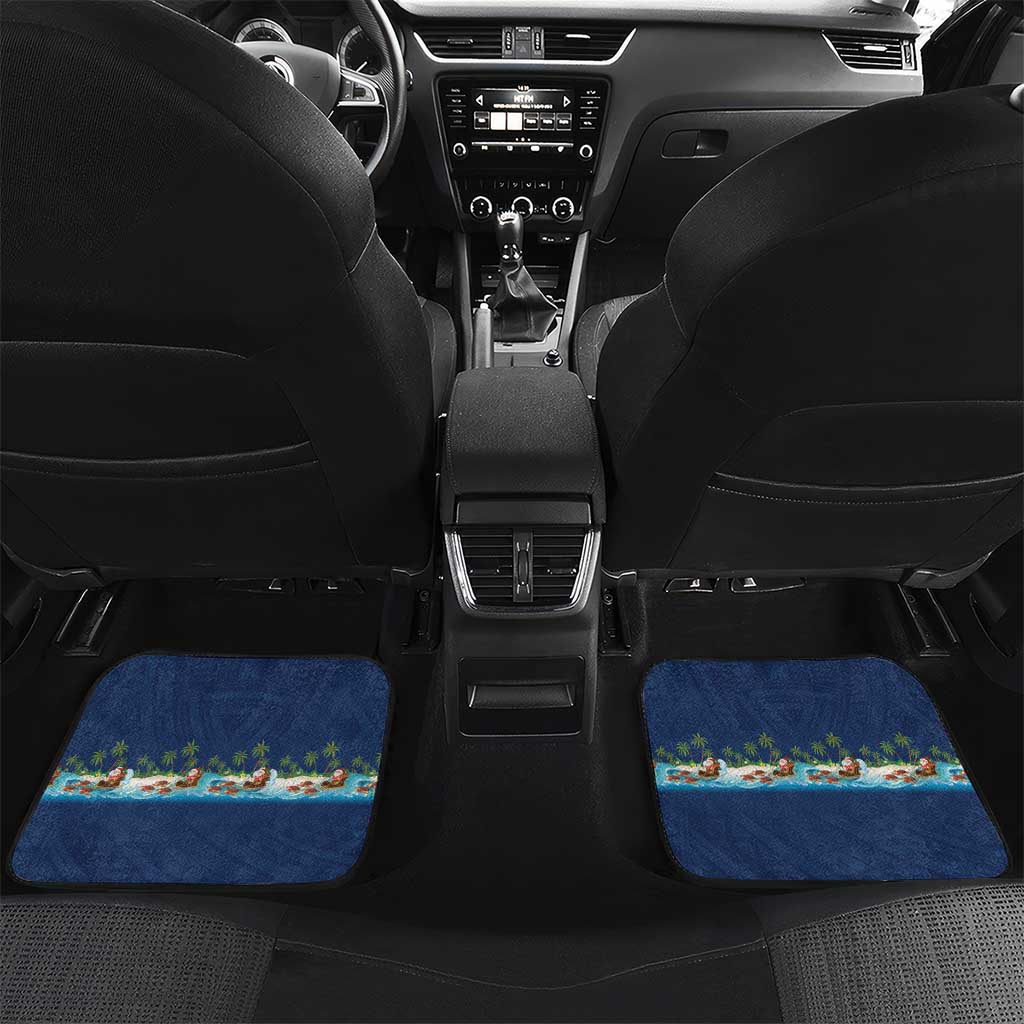 Hawaii Santa Riding Sea Turtle Car Mats Mele Kalikimaka Polynesian Pattern - Polynesian Pride