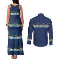 Hawaii Santa Riding Sea Turtle Couples Matching Tank Maxi Dress and Long Sleeve Button Shirt Mele Kalikimaka Polynesian Pattern LT01 - Polynesian Pride