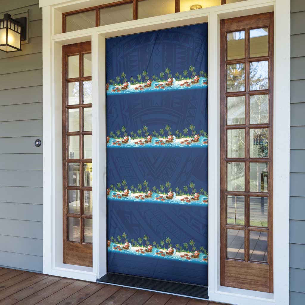 Hawaii Santa Riding Sea Turtle Door Cover Mele Kalikimaka Polynesian Pattern - Polynesian Pride