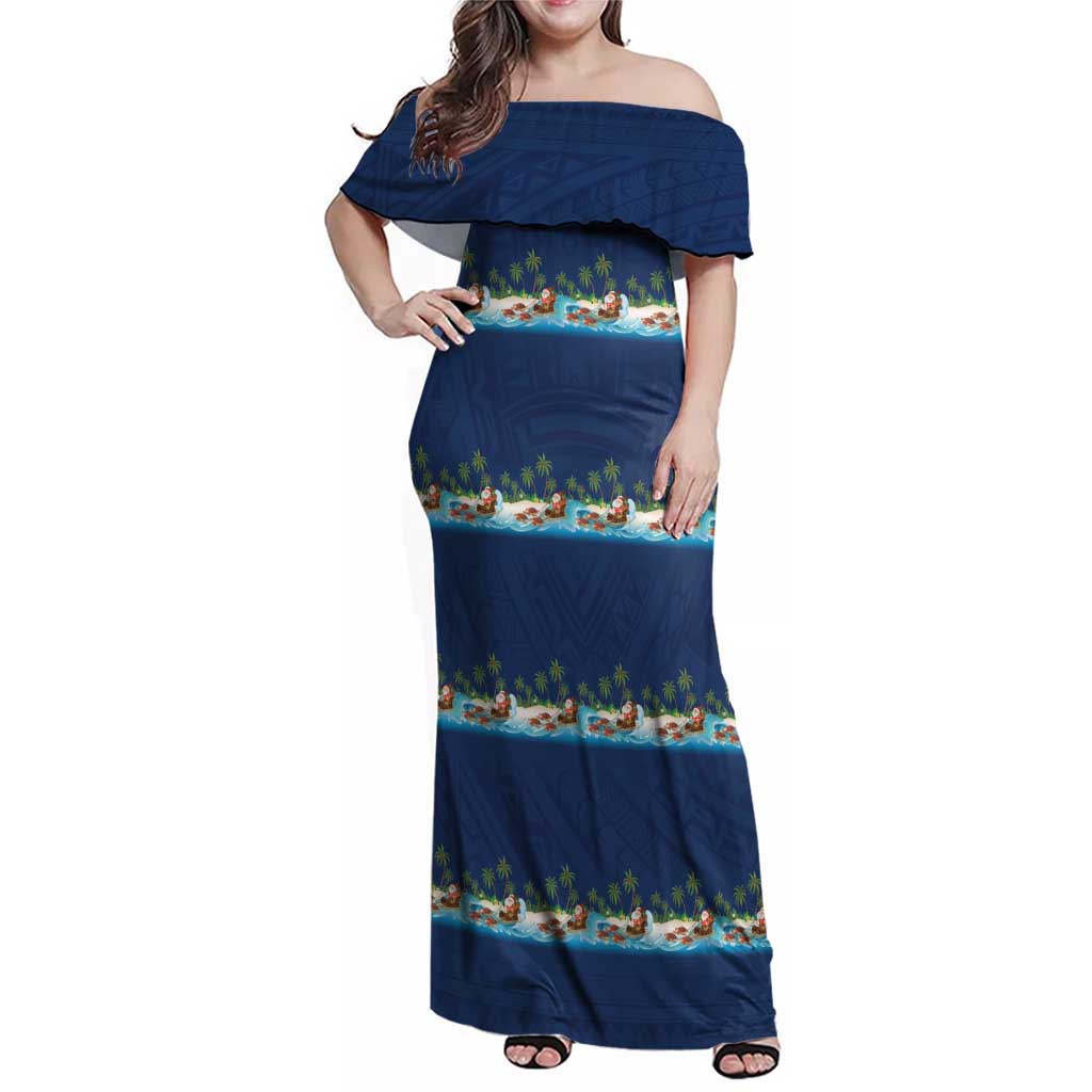 Hawaii Santa Riding Sea Turtle Family Matching Off Shoulder Maxi Dress and Hawaiian Shirt Mele Kalikimaka Polynesian Pattern - Polynesian Pride
