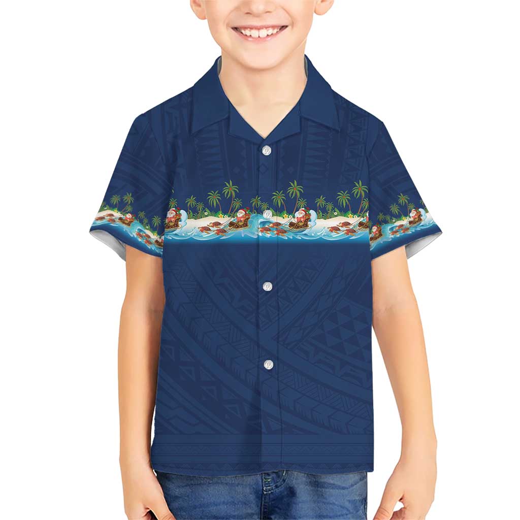 Hawaii Santa Riding Sea Turtle Family Matching Off Shoulder Maxi Dress and Hawaiian Shirt Mele Kalikimaka Polynesian Pattern - Polynesian Pride