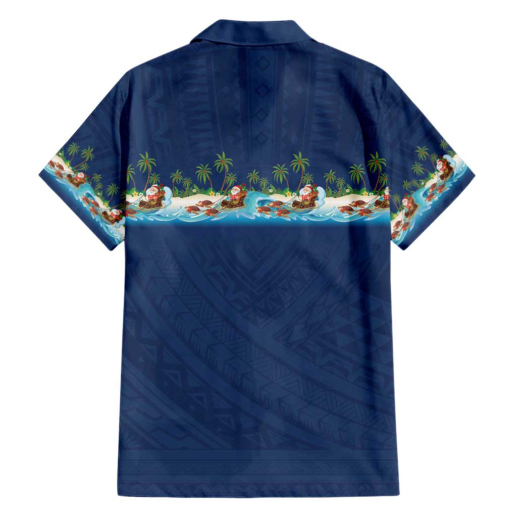 Hawaii Santa Riding Sea Turtle Family Matching Off Shoulder Short Dress and Hawaiian Shirt Mele Kalikimaka Polynesian Pattern - Polynesian Pride