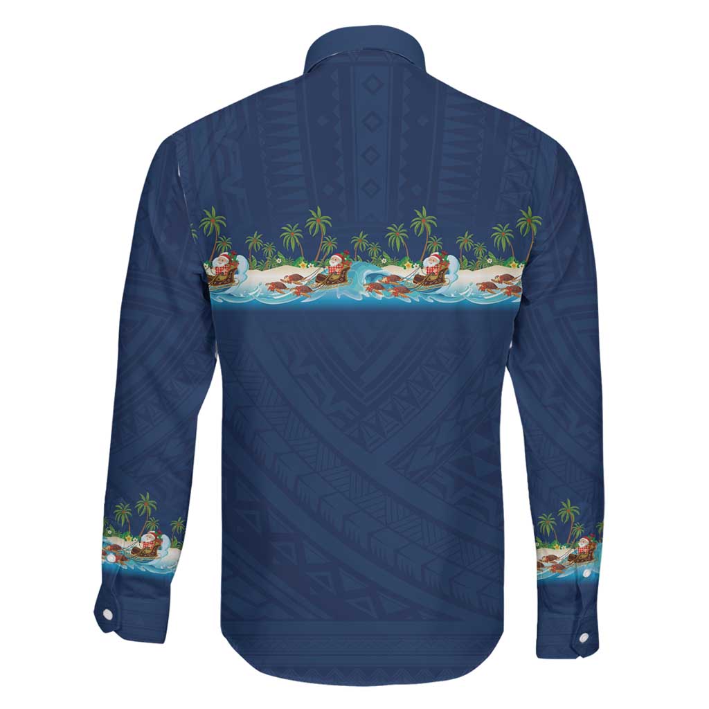 Hawaii Santa Riding Sea Turtle Family Matching Off Shoulder Short Dress and Hawaiian Shirt Mele Kalikimaka Polynesian Pattern - Polynesian Pride