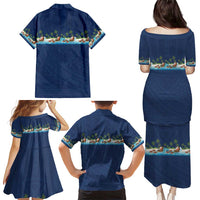 Hawaii Santa Riding Sea Turtle Family Matching Puletasi and Hawaiian Shirt Mele Kalikimaka Polynesian Pattern - Polynesian Pride