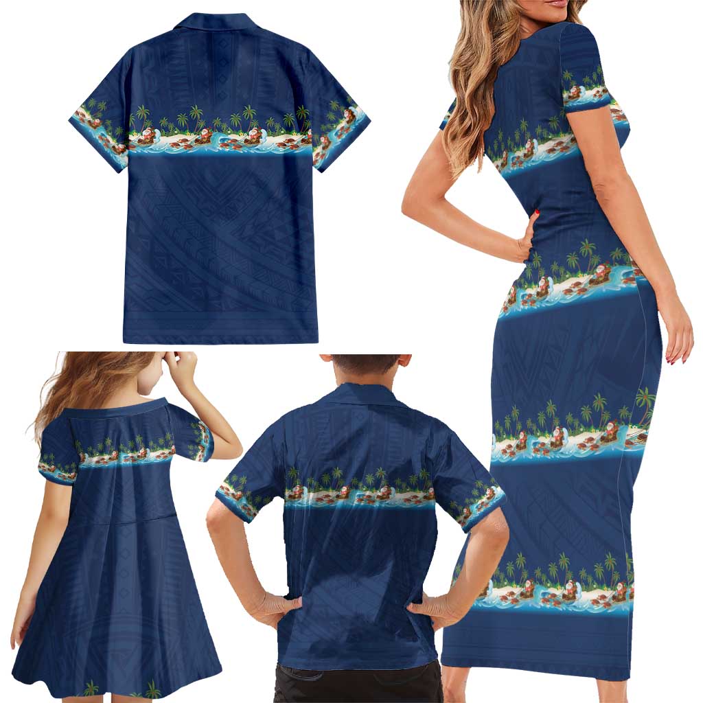 Hawaii Santa Riding Sea Turtle Family Matching Short Sleeve Bodycon Dress and Hawaiian Shirt Mele Kalikimaka Polynesian Pattern LT01 - Polynesian Pride