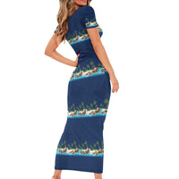 Hawaii Santa Riding Sea Turtle Family Matching Short Sleeve Bodycon Dress and Hawaiian Shirt Mele Kalikimaka Polynesian Pattern LT01 - Polynesian Pride
