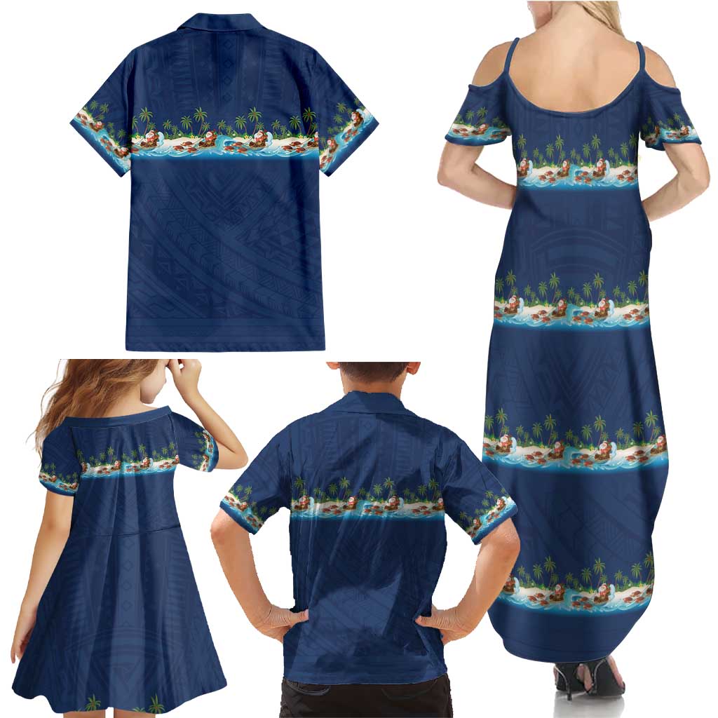 Hawaii Santa Riding Sea Turtle Family Matching Summer Maxi Dress and Hawaiian Shirt Mele Kalikimaka Polynesian Pattern - Polynesian Pride