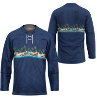 Hawaii Santa Riding Sea Turtle Hockey Jersey Mele Kalikimaka Polynesian Pattern - Polynesian Pride