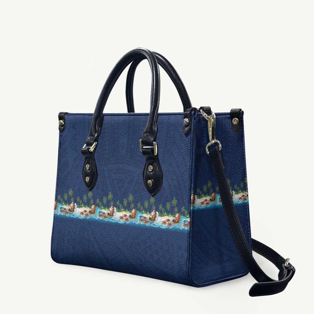 Hawaii Santa Riding Sea Turtle Leather Bag Mele Kalikimaka Polynesian Pattern - Polynesian Pride