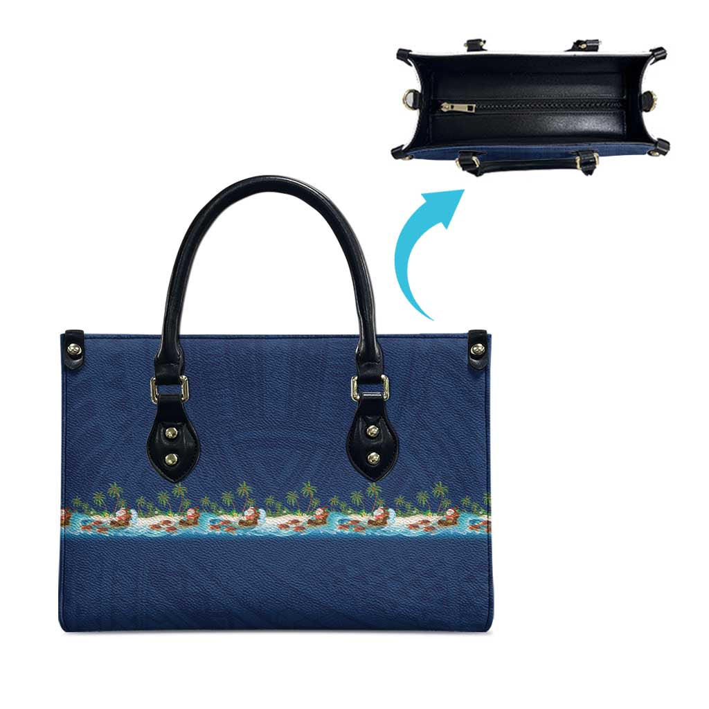 Hawaii Santa Riding Sea Turtle Leather Bag Mele Kalikimaka Polynesian Pattern - Polynesian Pride