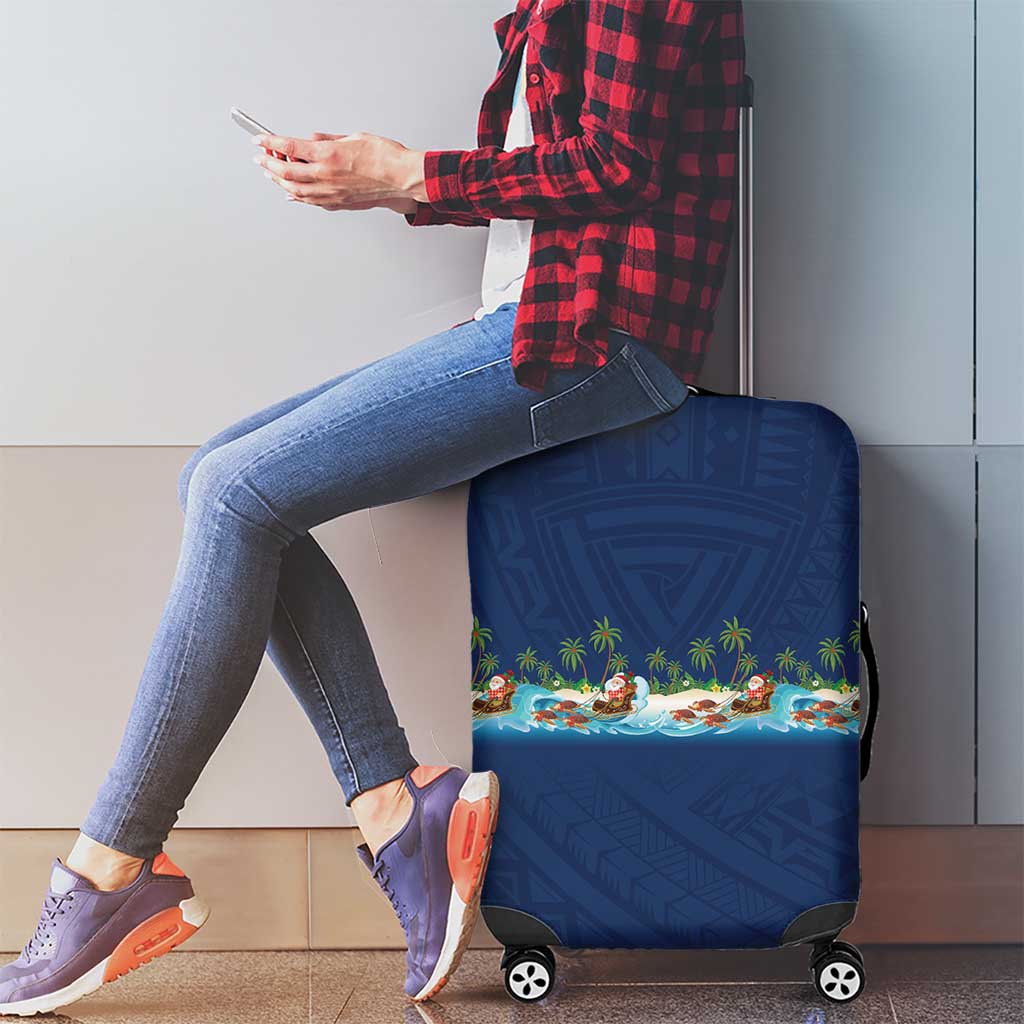 Hawaii Santa Riding Sea Turtle Luggage Cover Mele Kalikimaka Polynesian Pattern - Polynesian Pride