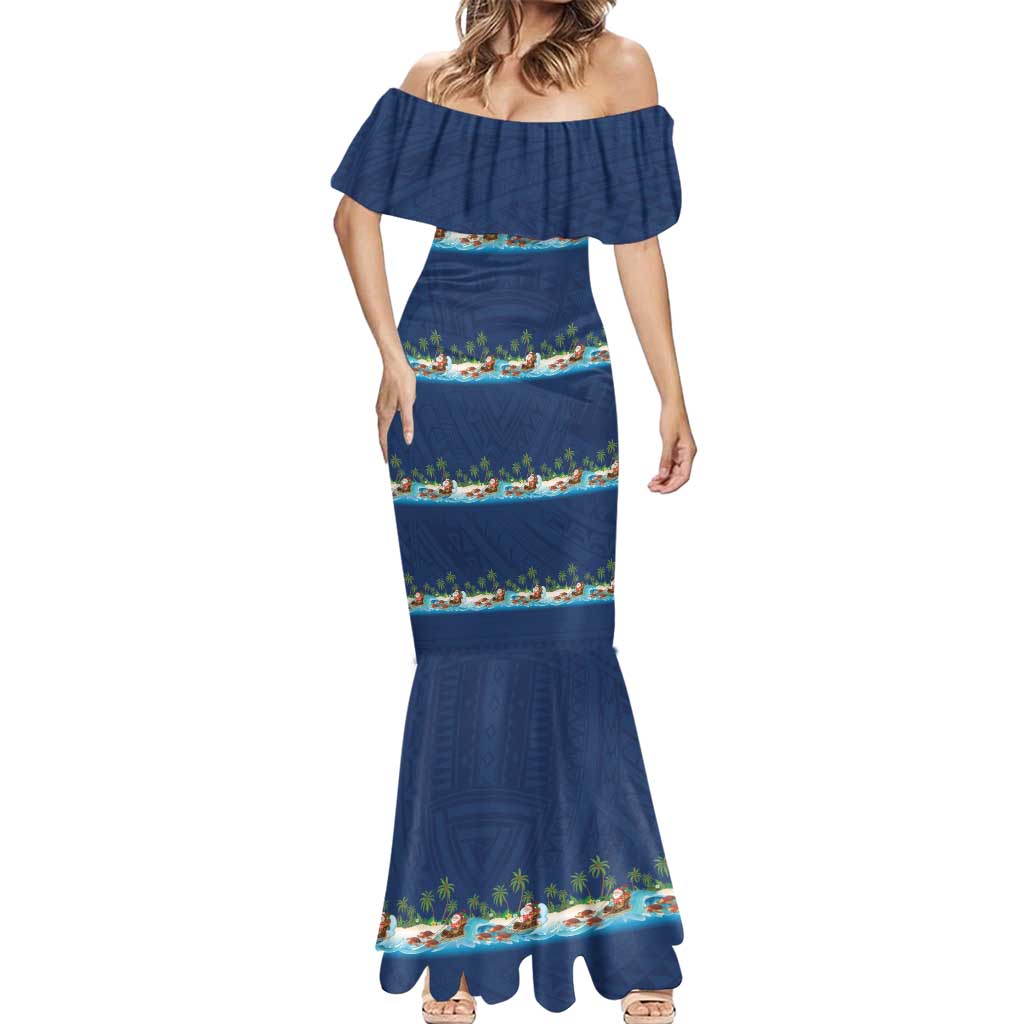 Hawaii Santa Riding Sea Turtle Mermaid Dress Mele Kalikimaka Polynesian Pattern - Polynesian Pride