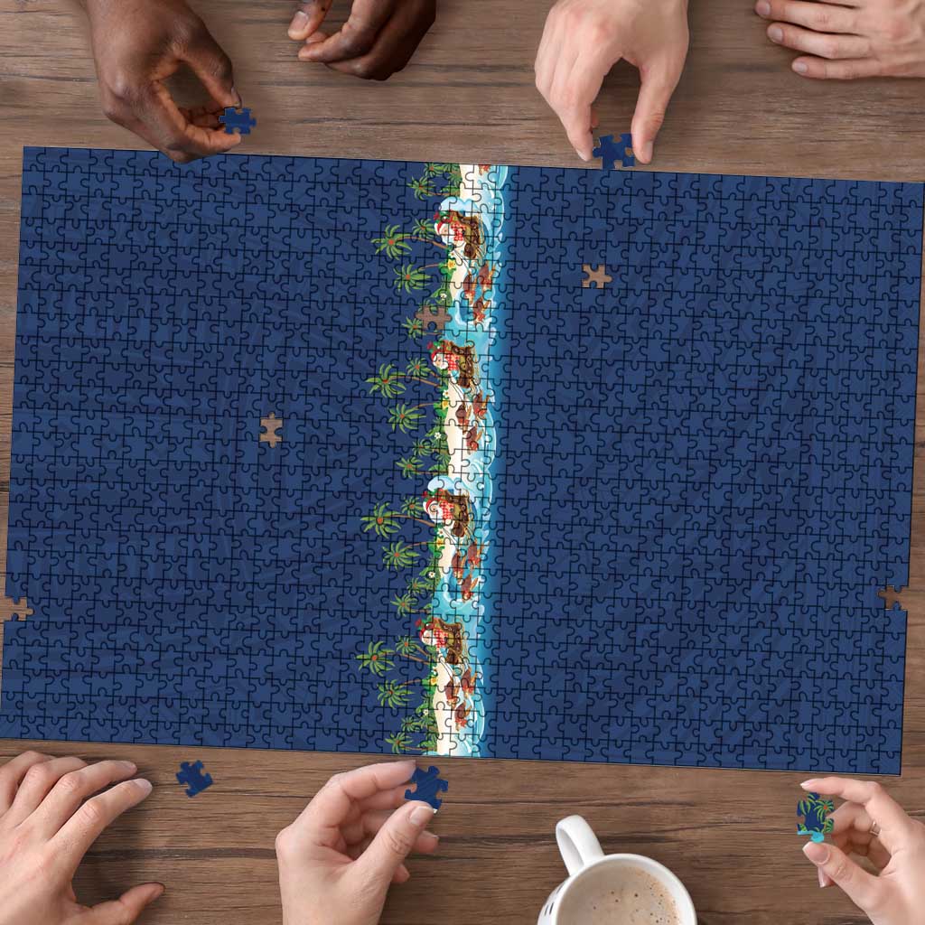 Hawaii Santa Riding Sea Turtle Puzzle Mele Kalikimaka Polynesian Pattern LT01 - Polynesian Pride
