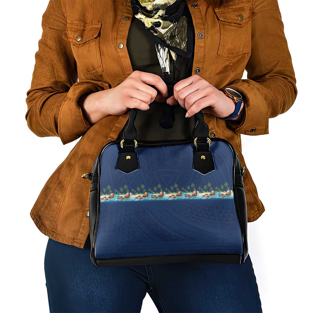 Hawaii Santa Riding Sea Turtle Shoulder Handbag Mele Kalikimaka Polynesian Pattern - Polynesian Pride