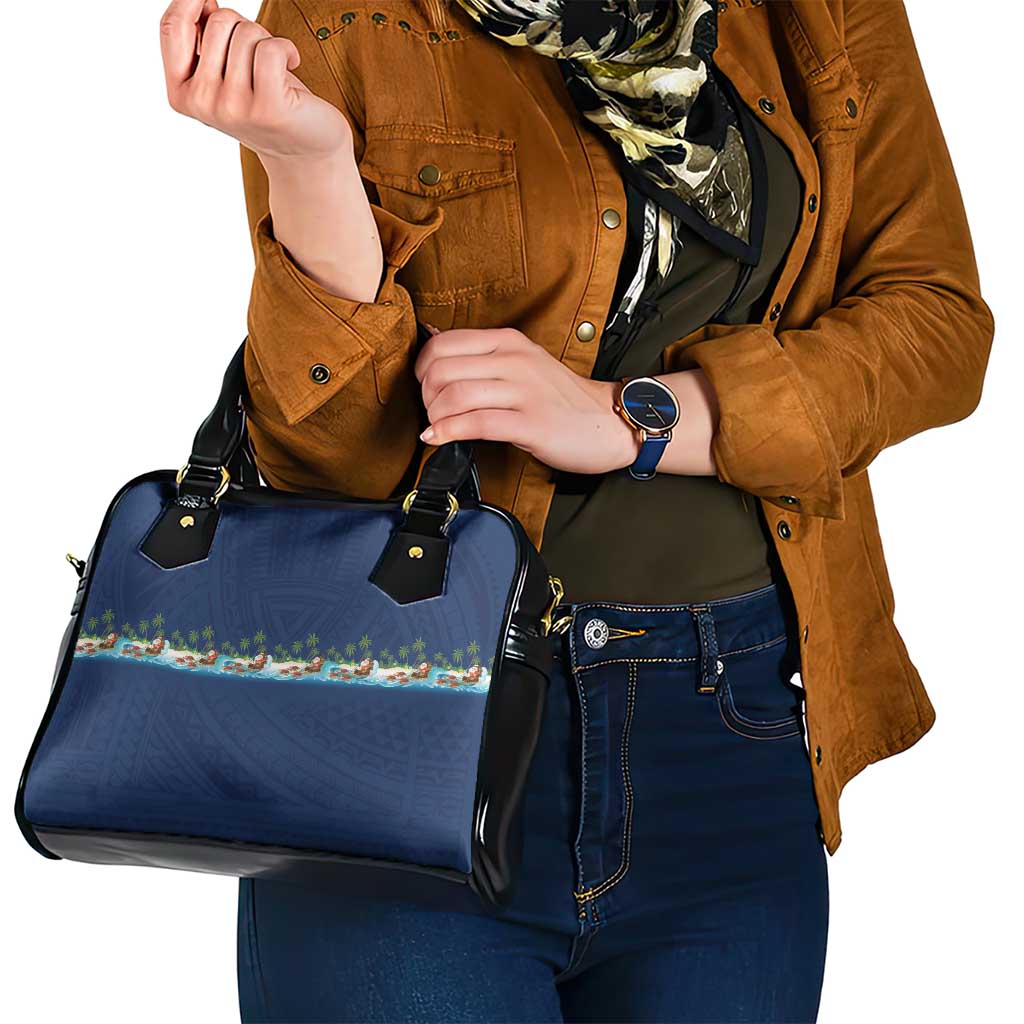 Hawaii Santa Riding Sea Turtle Shoulder Handbag Mele Kalikimaka Polynesian Pattern - Polynesian Pride