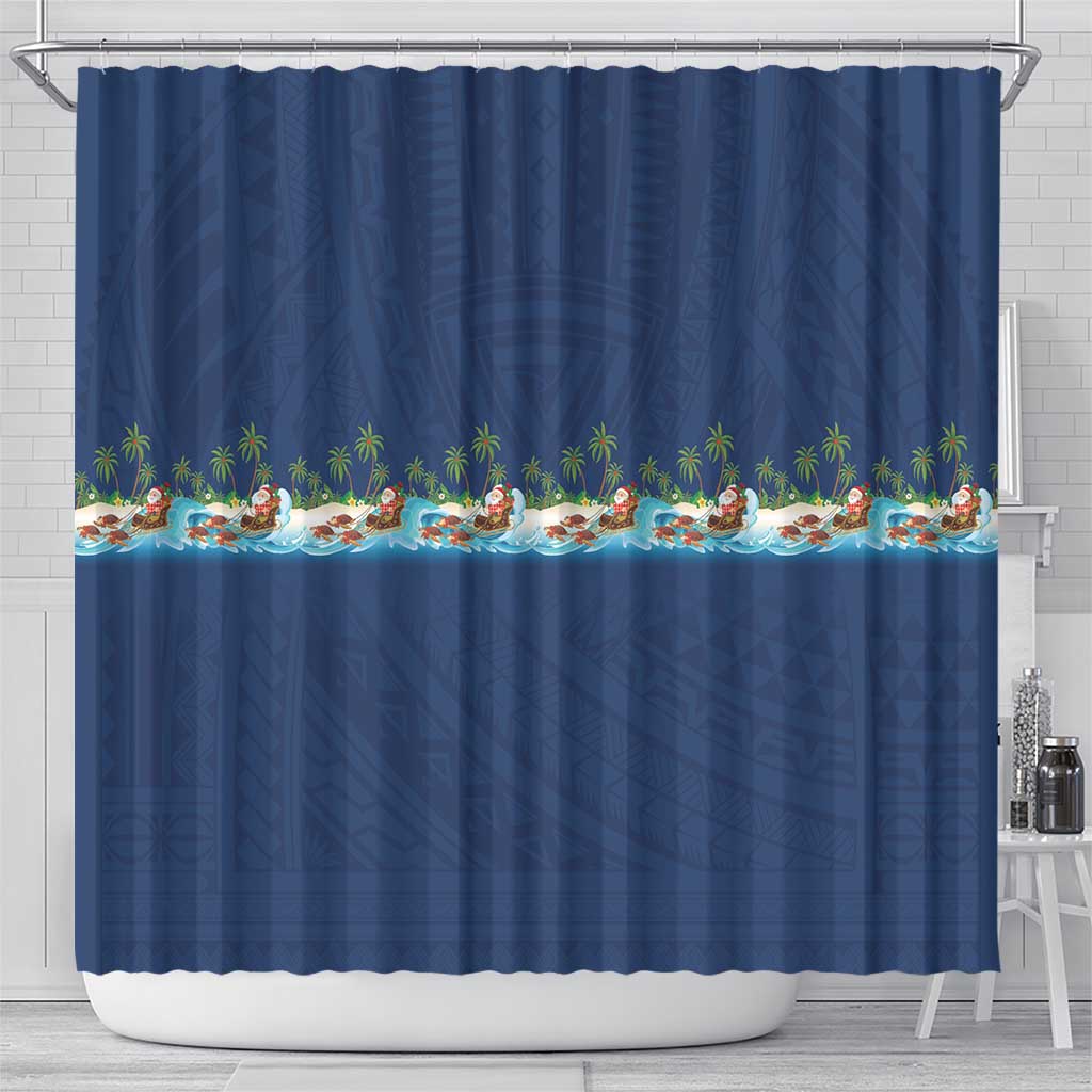 Hawaii Santa Riding Sea Turtle Shower Curtain Mele Kalikimaka Polynesian Pattern - Polynesian Pride