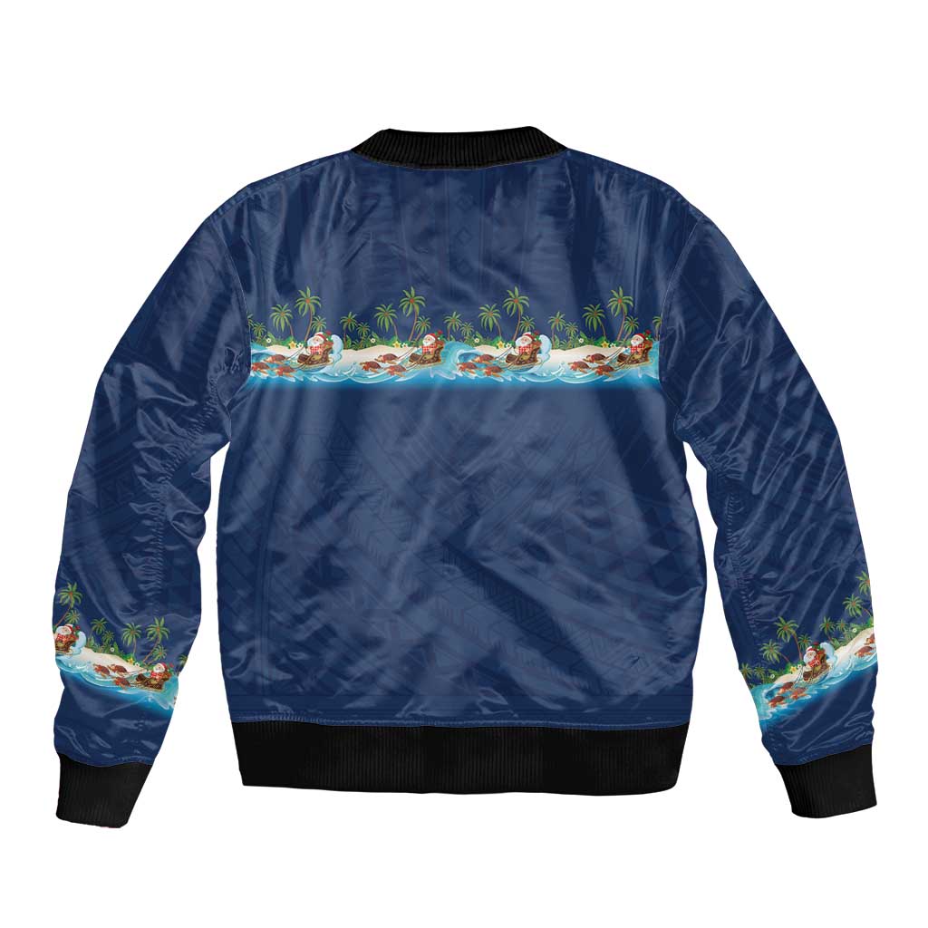 Hawaii Santa Riding Sea Turtle Sleeve Zip Bomber Jacket Mele Kalikimaka Polynesian Pattern LT01 - Polynesian Pride