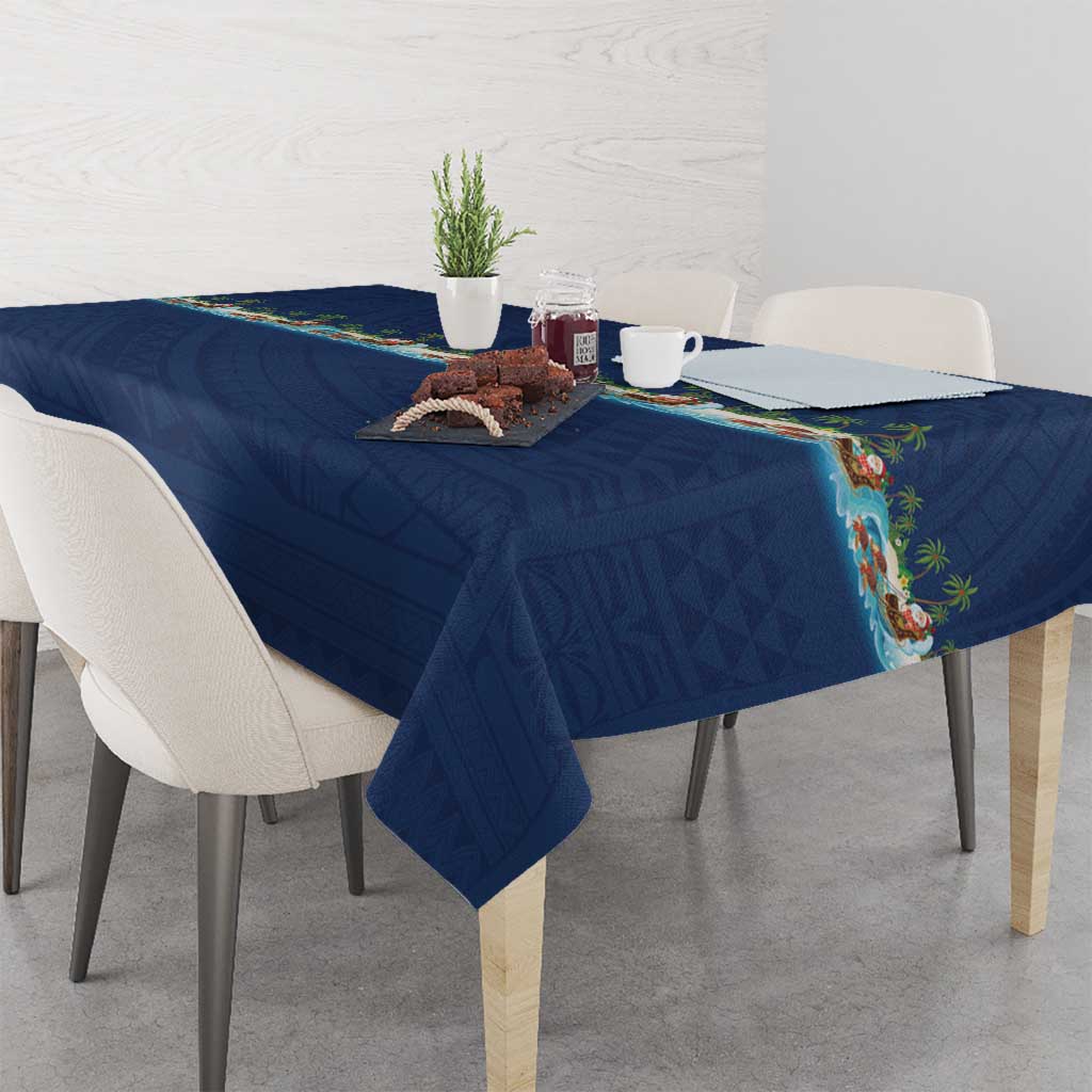 Hawaii Santa Riding Sea Turtle Tablecloth Mele Kalikimaka Polynesian Pattern - Polynesian Pride