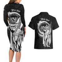 Personalized Hawaii King Kamehameha Couples Matching Long Sleeve Bodycon Dress and Hawaiian Shirt Flag Polynesian Pattern