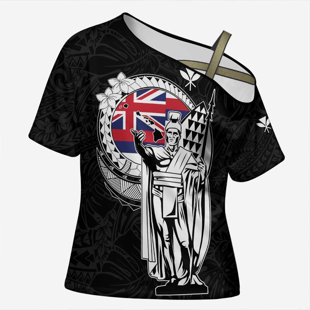 Personalized Hawaii King Kamehameha Cross Shoulder Shirt Flag Polynesian Pattern