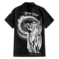 Personalized Hawaii King Kamehameha Family Matching Off The Shoulder Long Sleeve Dress and Hawaiian Shirt Flag Polynesian Pattern