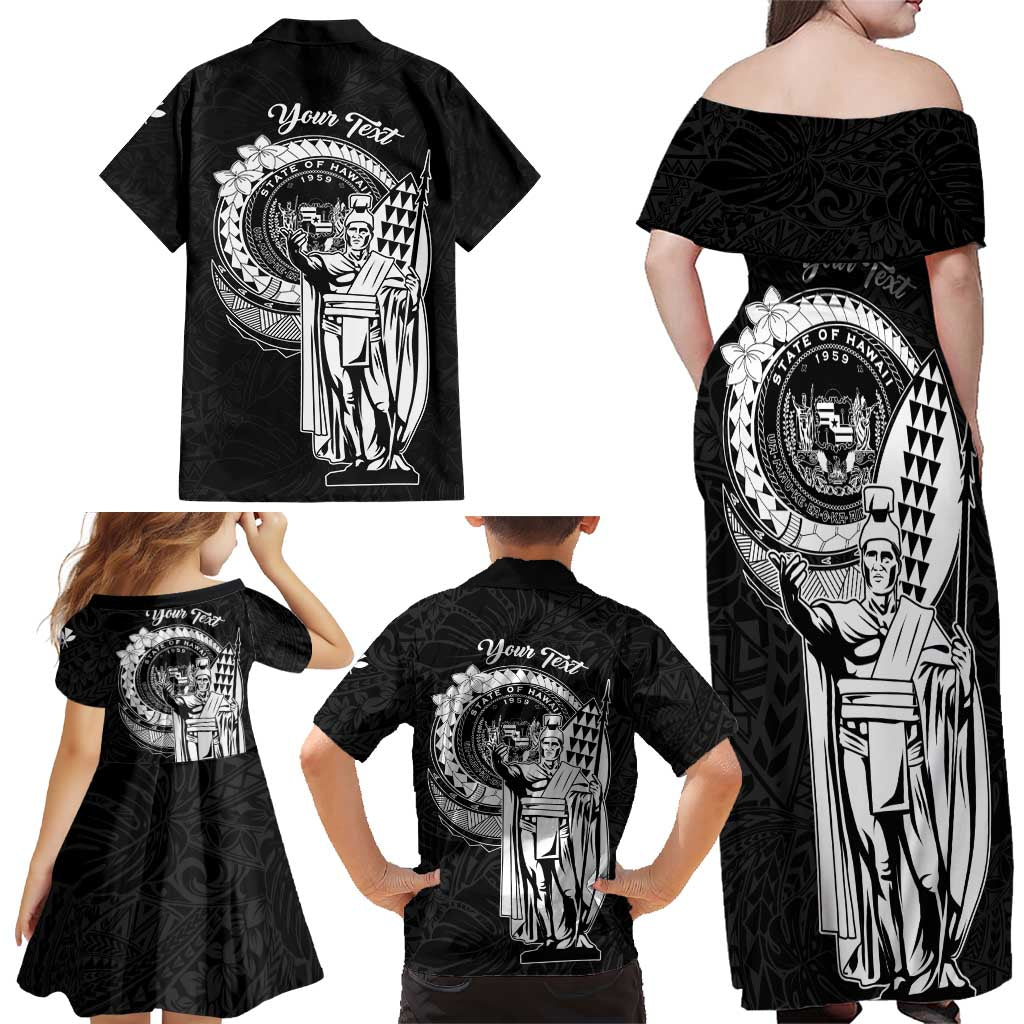 Personalized Hawaii King Kamehameha Family Matching Off Shoulder Maxi Dress and Hawaiian Shirt Flag Polynesian Pattern