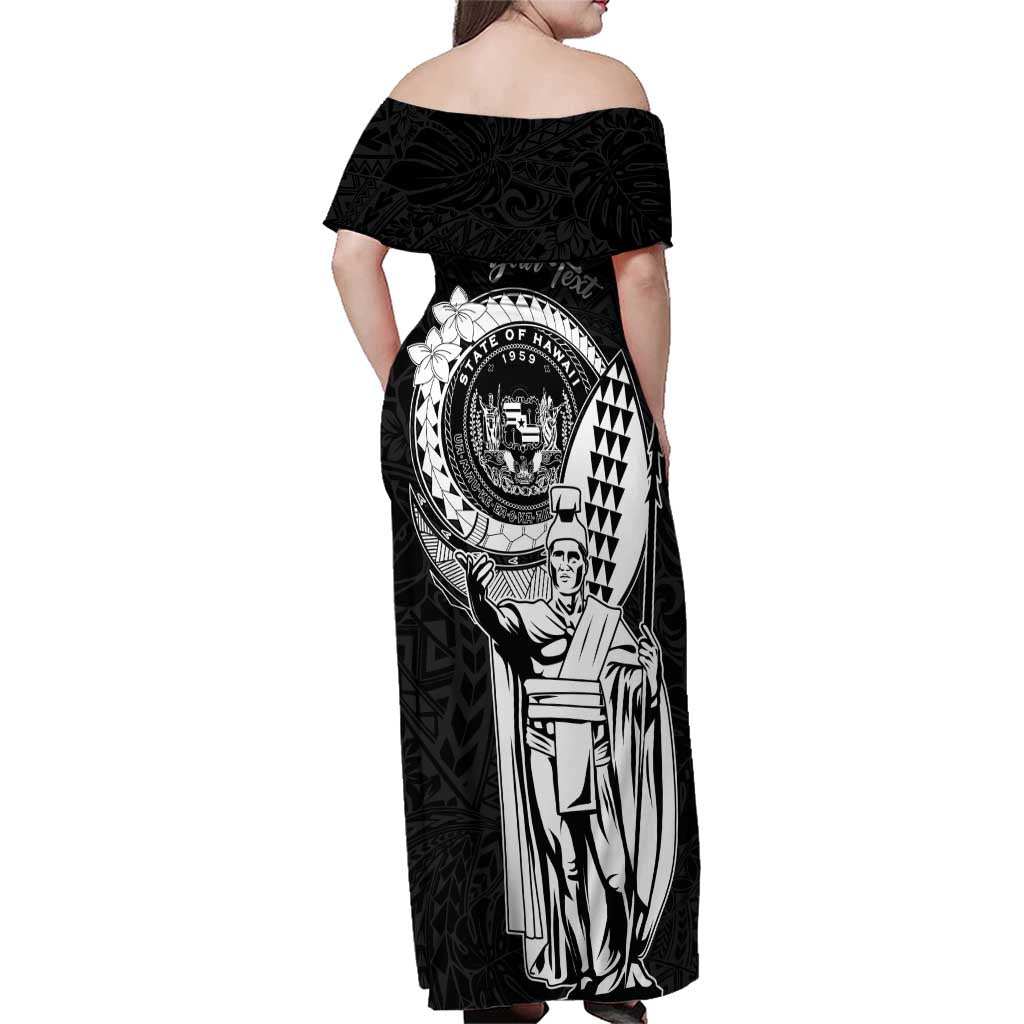 Personalized Hawaii King Kamehameha Family Matching Off Shoulder Maxi Dress and Hawaiian Shirt Flag Polynesian Pattern
