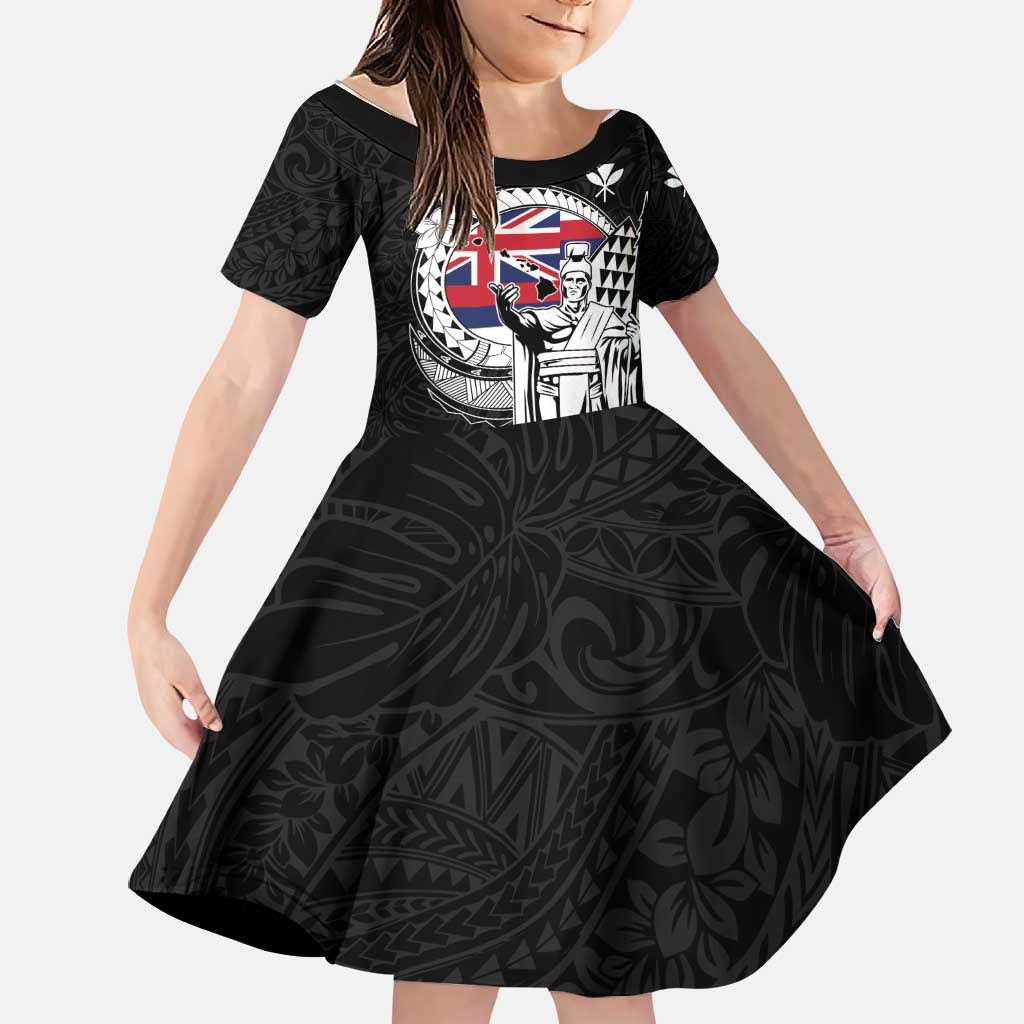 Personalized Hawaii King Kamehameha Family Matching Off Shoulder Short Dress and Hawaiian Shirt Flag Polynesian Pattern